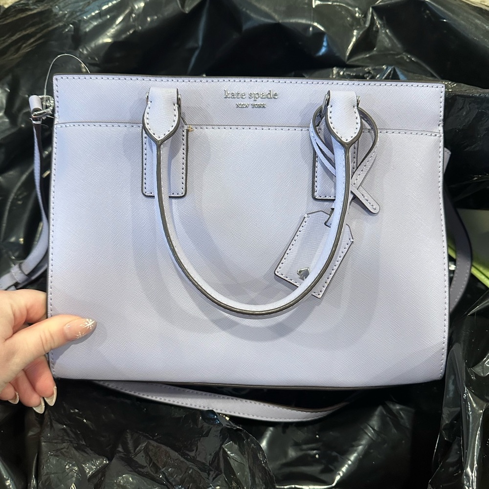 Kate Spade Frozen Lilac Medium Satchel Saffiano Leather Silver Hardware NWT - Picture 2 of 8